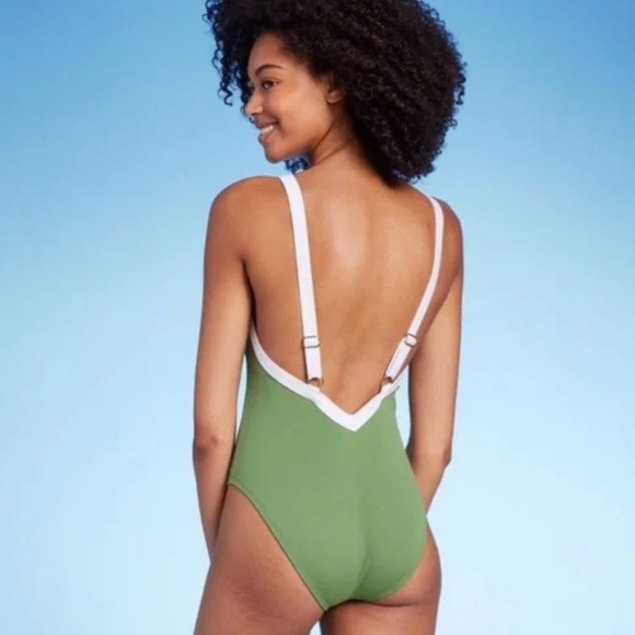 Shade & Shore™ Olive Green M: Adjustable Straps, V-Back One Piece - Picture 3 of 3